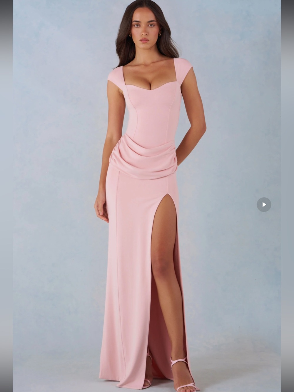 Oh Polly Blush Pink Cap-Sleeve Maxi Dress with High Thigh Slit